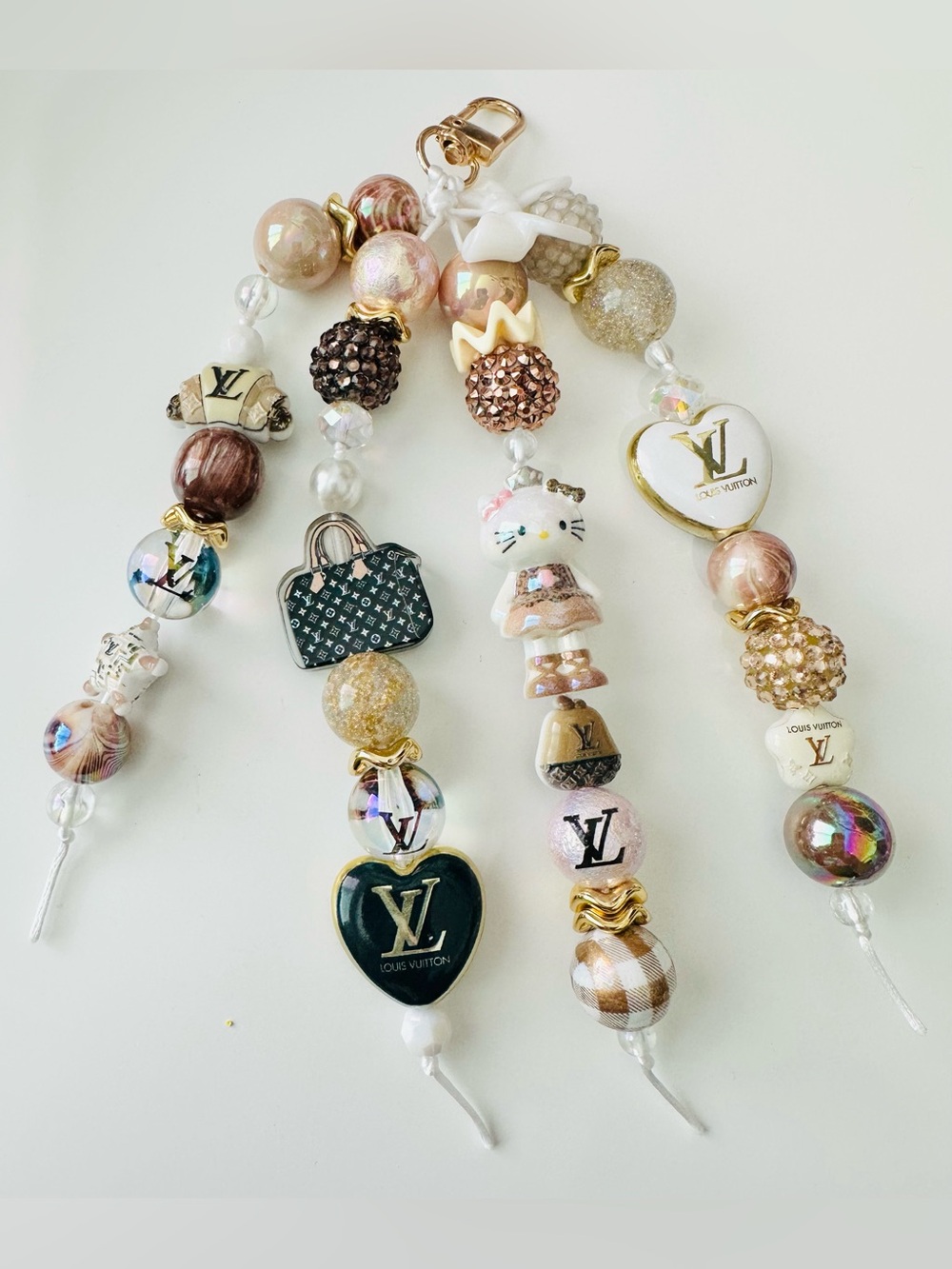 LV Pink and Gold Beaded Phone Charm Strap